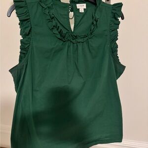 J. Crew Green Ruffle Sleeveless Blouse